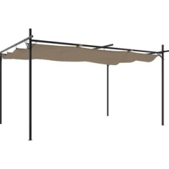 Pergola med infällbart tak taupe 395x292x230 cm