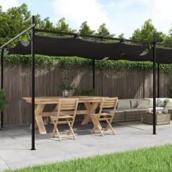 Pergola med infällbart tak antracit 589x292x230 cm