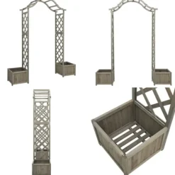 Pergola med odlingslåda grå massivt granträ - Pergola - Trädgårdsbåge - Home & Living