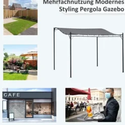 Pergola paviljong 297x297 cm, metall, grå – terrass/balkong