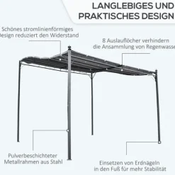 Pergola paviljong 297x297 cm, metall, grå – terrass/balkong