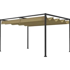 Pergola 4x3m trädgårdspaviljong, uteplatstak av stål, trädgårdspaviljong med justerbart tak, fristående, solskydd för terrass och trädgård, kaki