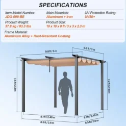 Pergola, 300x300x230 cm, Beige, Aluminium