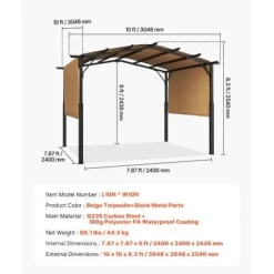 Pergola, 304,8x304,8x254 cm, Beige, Metall