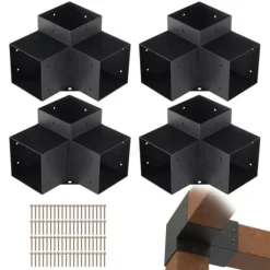 Pergolafäste Kit 152x152mm, 4st 3-vägs Heavy Duty Hörnfästen för DIY, enkel installation för pergola och uteplats.