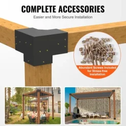 Pergolafäste Kit 152x152mm, 4st 3-vägs Heavy Duty Hörnfästen för DIY, enkel installation för pergola och uteplats.