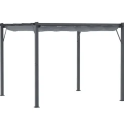 Pergola/paviljong 3×3×2,23 m, skjutbart tak, aluminium, kolgrå/mörkgrå