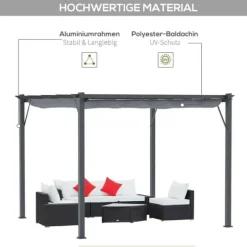 Pergola/paviljong 3×3×2,23 m, skjutbart tak, aluminium, kolgrå/mörkgrå