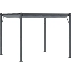 Pergola/paviljong 3×3×2,23 m, skjutbart tak, aluminium, kolgrå/mörkgrå