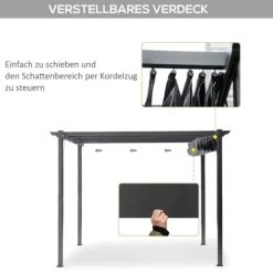 Pergola/paviljong 3×3×2,23 m, skjutbart tak, aluminium, kolgrå/mörkgrå