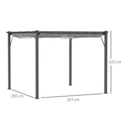 Pergola/paviljong 3×3×2,23 m, skjutbart tak, aluminium, kolgrå/mörkgrå
