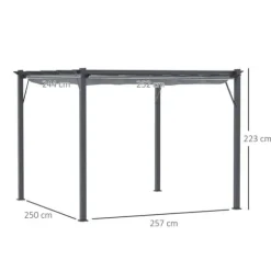 Pergola/paviljong 3×3×2,23 m, skjutbart tak, aluminium, kolgrå/mörkgrå