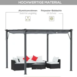Pergola/paviljong 3×3×2,23 m, skjutbart tak, aluminium, kolgrå/mörkgrå