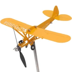 Piper J3 Cub Flygplan Weathervane 3D Metall Flygplan Väderflöjel Utomhus Tak Vindriktningsindikator Trädgårdsdekor Liten