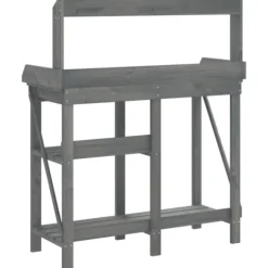 Plantbord med hyllor av massivt granträ - Växtbord för trädgård | Färg: Grå | Storlek: [ange storlek]