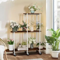 Plantebord, 3 nivåer, robust metallkonstruktion,Valnötsträ