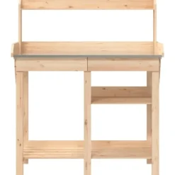 Planteringsbord i massivt granträ med hyllor - Växtbord för trädgård | Färg: Naturlig | Storlek: Standard