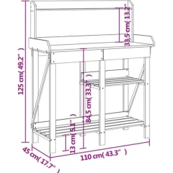 Planteringsbord i massivt granträ med hyllor - Växtbord för trädgård | Färg: Naturlig | Storlek: Standard