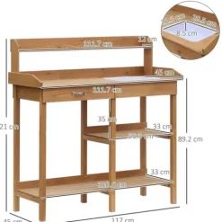 Planteringsbord med balja, trä, 112 cm högt – stabilt & väderbeständigt