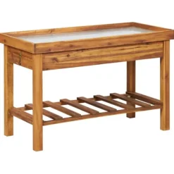 Planteringsbord med ovansida i zink massivt akaciaträ