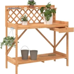 Planteringsbord med spaljé i massivt granträ | Färg: Brun | Storlek: Standard