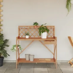 Planteringsbord med spaljé i massivt granträ | Färg: Brun | Storlek: Standard