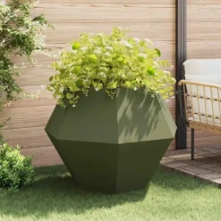 Planteringskärl 2 pcs Olivgrön 100 x 100 x 80 cm Stål