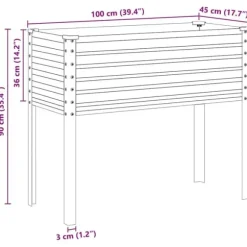 Planteringslåda i galvaniserat stål för trädgård och balkong | Storlek: 100x41x90 cm