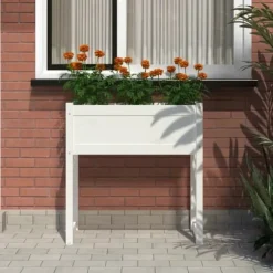 Planteringslåda i massivt furu - Stabil och dekorativ | Färg: Vit | Storlek: 78x40x81 cm