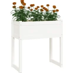 Planteringslåda i massivt furu - Stabil och dekorativ | Färg: Vit | Storlek: 78x40x81 cm