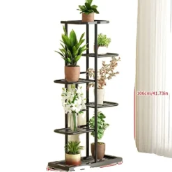 Planteställning, 6 hyllor, metallkonstruktion,6lager-svart