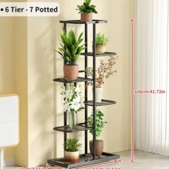 Planteställning, 6 hyllor, metallkonstruktion,6lager-svart