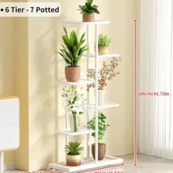 Planteställning, 6 till 8 hyllor, metallkonstruktion,6-vit