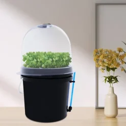 Plantlåda, 12-24 VDC spänningsområde, max 3 A ström, timercykel 60 min PÅ/30 min AV, produktstorlek 27x27x29 cm, vikt 1,32 kg