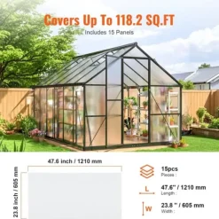 Polykarbonat växthuspaneler 15-pack, 2' x 4', takplåtar, hållbara och energieffektiva, perfekt för växthus och utomhusutrustning