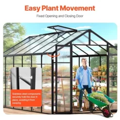 Polykarbonatväxthus 8x12 Ft, Utomhus Walk-in Växthus, idealisk för trädgårdsskötsel