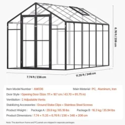 Polykarbonatväxthus 8x12 Ft, Utomhus Walk-in Växthus, idealisk för trädgårdsskötsel