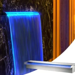 Poolfontän, Vattenfall med LED-ljusramp, 60x11.5x8 cm, Silver, Rostfritt stål