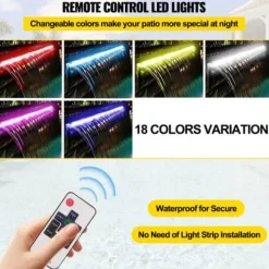 Poolfontän, Vattenfall med LED-ljusramp, 60x11.5x8 cm, Silver, Rostfritt stål