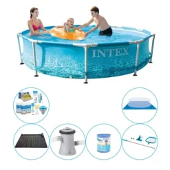 Poolpaket - 7 delar - Intex metallram rund strandsida 305x76 cm