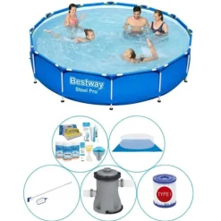 Poolpaket - 6-delat - Bestway Steel Pro Rund 366x76 cm