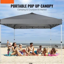 Pop Up Canopy Partytält 10x10 fot med bärväska för camping, mörkgrått och lätt att transportera.