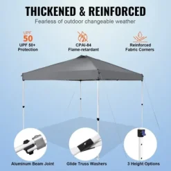 Pop Up Canopy Partytält 10x10 fot med bärväska för camping, mörkgrått och lätt att transportera.