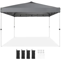 Pop Up Canopy Partytält 10x10 fot med bärväska för camping, mörkgrått och lätt att transportera.