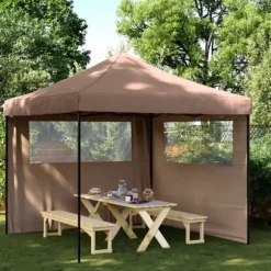 Pop-Up hopfällbart partytält med sidoväggar | Färg: Brun | Storlek: Standard
