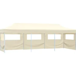 Pop-Up hopfällbart partytält med 5 sidoväggar 3x9 m gräddvit