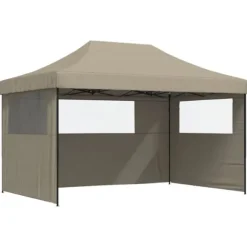 Pop-Up hopfällbart partytält med 3 sidoväggar - Utomhustält | Färg: Taupe | Storlek: Standard