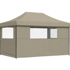 Pop-Up hopfällbart partytält med 3 sidoväggar - Utomhustält | Färg: Taupe | Storlek: Standard