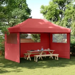 Pop-Up hopfällbart partytält med 3 sidoväggar vinröd