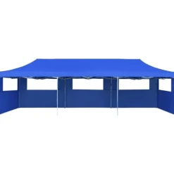 Pop-Up hopfällbart partytält med 5 sidoväggar blå 3x9 m